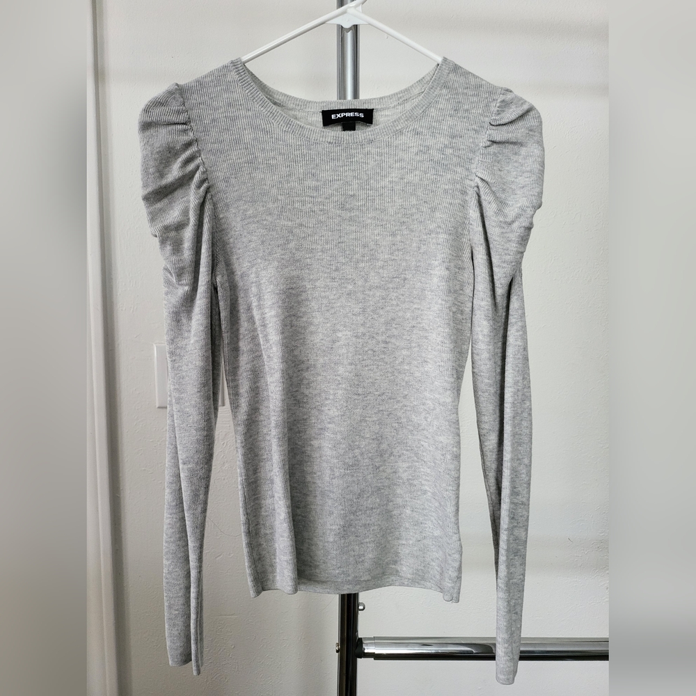 Express Gray Ribbed Long Sleeve Top